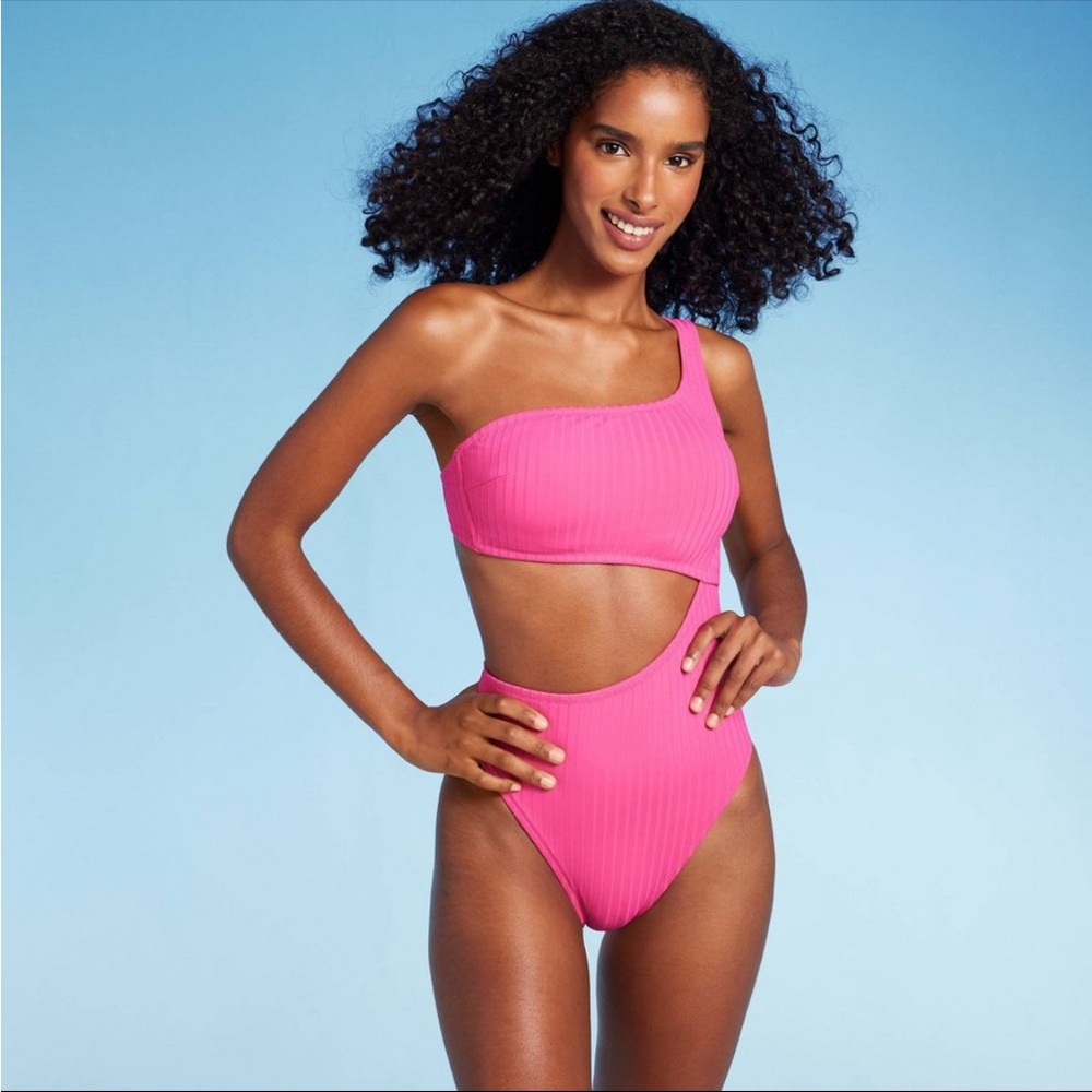 Shade & Shore Women's One Shoulder  Ribbed  Swimsuit
